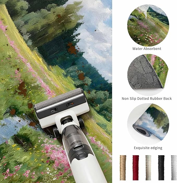 Area Rug 9x12ft, Watercolor Flowers Leaves Forest Meadow Washable Rugs for Living Room Bedroom Rectangle Floor Carpet, Oil Paint Texture Soft Non-Slip Area Rugs for Dining Room