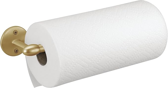 iDesign Orbinni Metal Wall Mounted Paper Towel Holder, Roll Organizer for Kitchen, Bathroom, Craft Room, 13.15" x 3.2" x 2.5", Gold