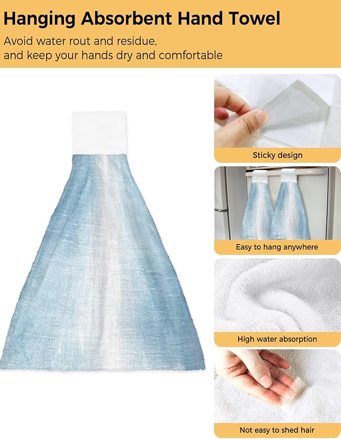 Alandar Home Kitchen Tie Towel Set of 1, Abstract Vintage Oil Painting Art Absorbent Soft Hand Towels for Bathroom Hanging Towels, Blue and White Artwork Texture Fast Drying Cleaning Cloth with Loop