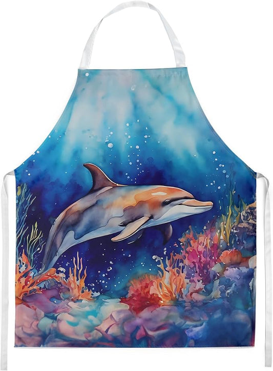Caroline's Treasures Dolphin Apron Cooking Kitchen Server Baking Crafts Gardening for Adult Women Men, Unisex, Large, Multicolor