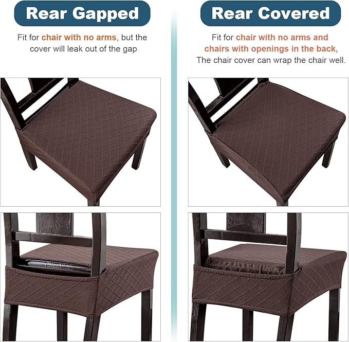 Genina Waterproof Seat Covers for Chairs,Set of 4 Dining Room Chair Seat Covers for Kitchen,Stretch Jacquard Removable Washable Dining Chair Slipcovers Protectors,No Rear Covers, Chocolate