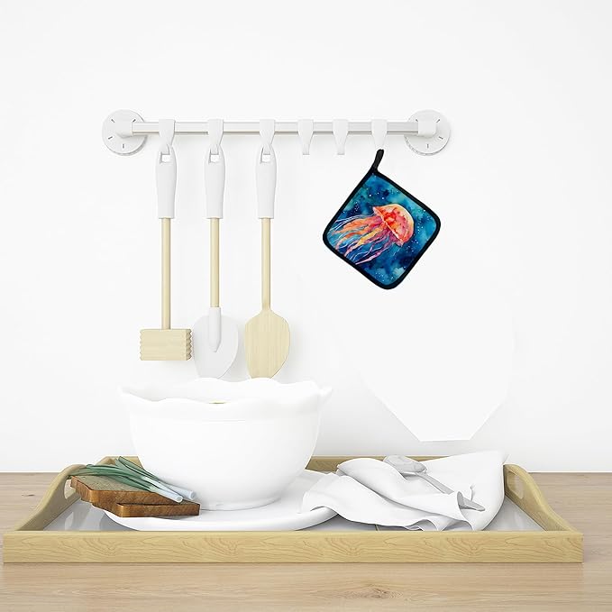Caroline's Treasures Jellyfish Pair of Pot Holders Kitchen Heat Resistant Pot Holders Sets Oven Hot Pads for Cooking Baking BBQ, 7 1/2 x 7 1/2