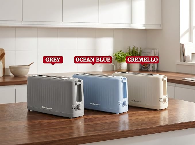 Elite Gourmet ECT2517C SLIMTOAST™ 2-Slice Long Slot Toaster, Cool-Touch Body, 6 Browning Shades, Extra-Wide 1.5" Slot for Artisan Bread, Bagels, Waffles & English Muffins, Cremello