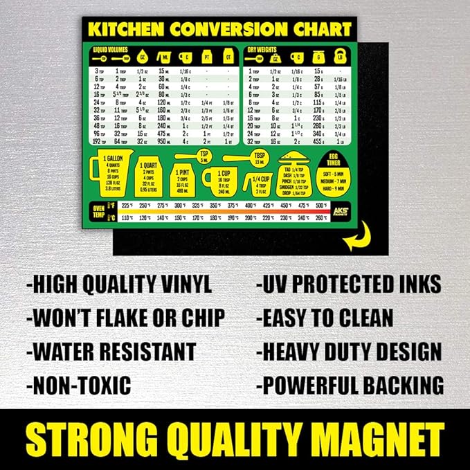 Kitchen Conversion Chart Magnet - Extra Large Easy to Read 11” x 8.5” Measurement Cheat Sheet for Cooking Baking & Reading Recipes - Convert Volume Weight Celsius Fahrenheit Imperial & Metric Units