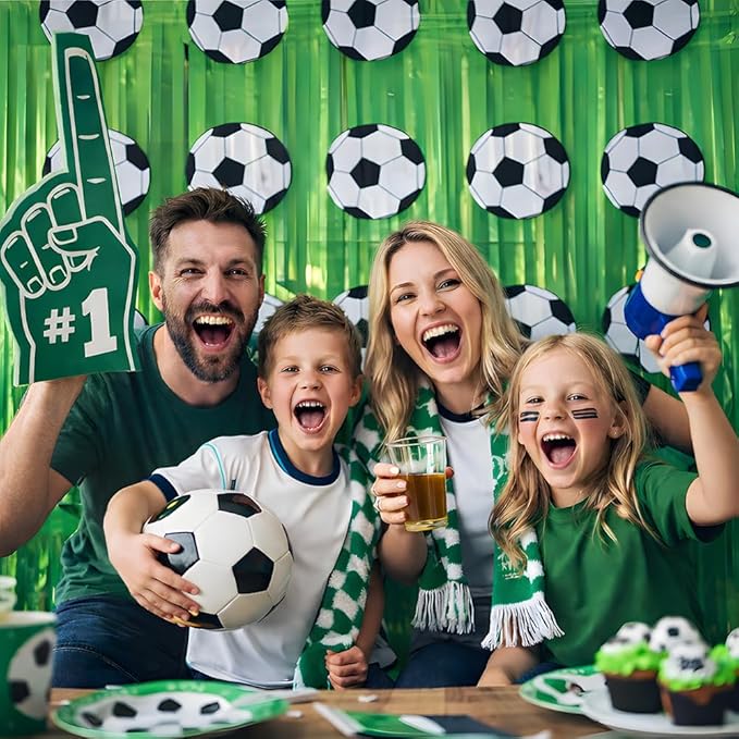 Soccer Birthday Party Decorations - Green White Tinsel Streamers Backdrop Banner | Soccer Theme Party Favors Supplies Indoor Outdoor - World Soccer Cup 2026 Birthday Accessories Decor for Wall Door