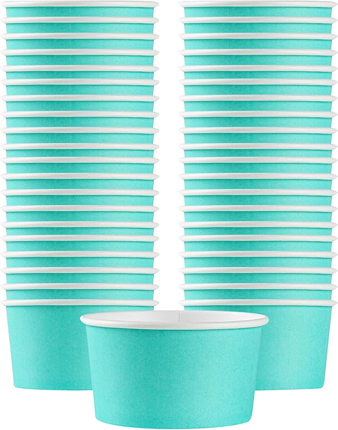 Coppetta 8 Ounce Dessert Cups, 50 Disposable Ice Cream Cups - Lids Sold Separately, Sturdy, Turquoise Paper FroYo Bowls, Striped, For Hot And Cold Foods, Perfect For Gelato - Restaurantware
