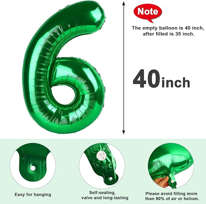 Number 6 Balloon 40 Inch, 6 7 Six Seven Birthday Decorations, 6th Birthday Balloon for Men Women, Dark Green 16 60 61 65 Numbers Balloons Party Wedding Events Decorations