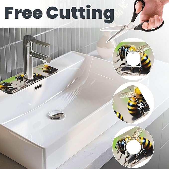 Cute Little bee Printed Faucet Absorbent mat, Suitable for bathrooms, Kitchens, and Other Sink Areas.