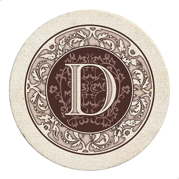 Thirstystone Monogram Letter D Absorbent Sandstone Coaster 4-Pack Made in The USA Decorative, Absorbent, Easily Wipes Clean