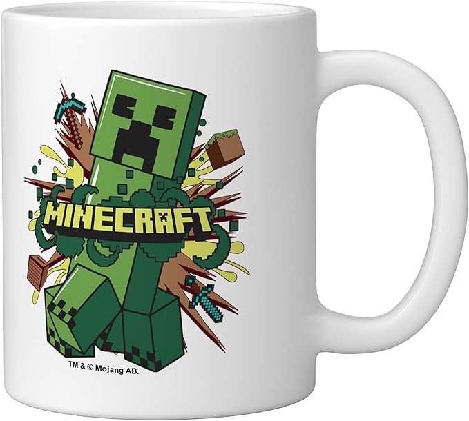 Minecraft Creeper Running From Explosion Ceramic Mug, White