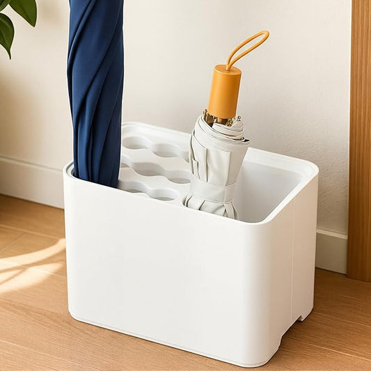 Threehoney Can Store 15 Umbrella Holder for Entryway Corner with Drip Tray, Umbrellas Stand Rack Space Saving Storage Organizer, Compact Umbrella Holder Indoor for Home Office Decor (White)