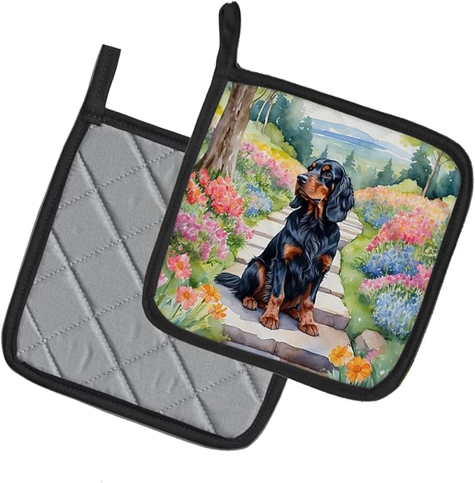 Caroline's Treasures Gordon Setter Spring Path Pair of Pot Holders Kitchen Heat Resistant Pot Holders Sets Oven Hot Pads for Cooking Baking BBQ, 7 1/2 x 7 1/2