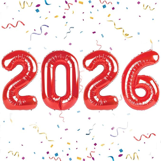 16 Inch 2026 Balloons Red, Number Balloons 16 Inch, New Years Balloons for 2026 New Years Graduation Decorations Home Office Decoration