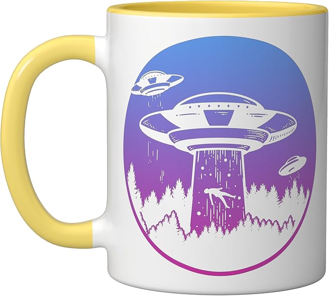 Flying Saucer UFO, Astronauts are Aliens Ceramic Mug, Yellow/White