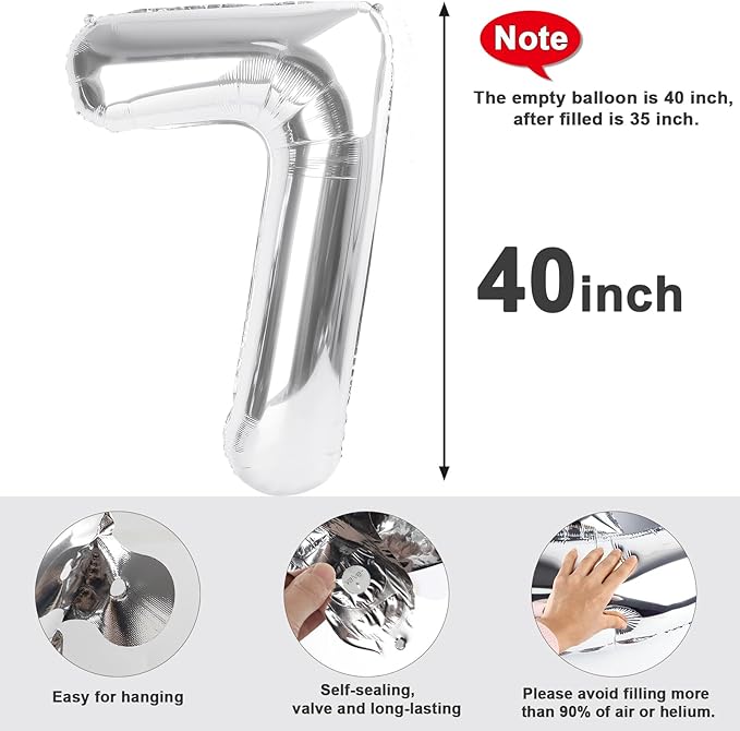 Number 7 Balloons Silver Party Decorations for Women Men, 40 In Big 7th Balloons for Engagement, Wedding, Celebration Party, Graduations, Photo Shoot