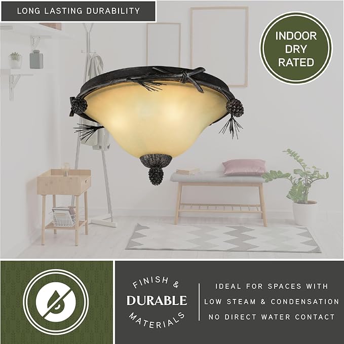 VAXCEL Sierra 15.5-in W Bronze Rustic Pinecone Flush Mount Ceiling Light Fixture