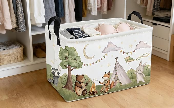 Essme Rectangular Animal Basket,Camping Baskets Empty with Handles,Cute Baskets for kids Room Decor,Boys and Girls, Gift Basket,(Camping animal)