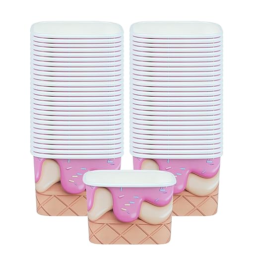 Coppetta 12 Ounce Dessert Cups, 50 Greaseproof Ice Cream Cups - Lids Sold Separately, For Hot And Cold Foods, Vanilla Strawberry Swirl Paper Yogurt Bowls, Disposable, Sturdy - Restaurantware