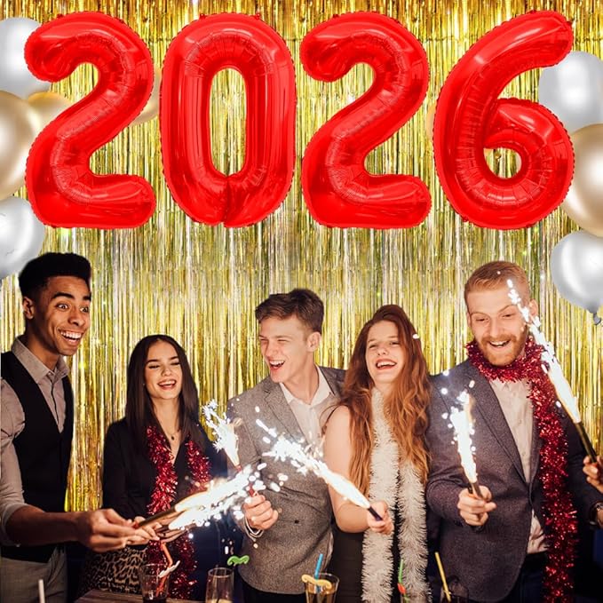 2026 Balloons Red 2026 Foil Number Balloons, 40 inch 2026 Balloons New Year, Large 2026 Mylar Balloons for 2026 New Years Eve Party Supplies Festival Birthday Anniversary Graduation Decorations