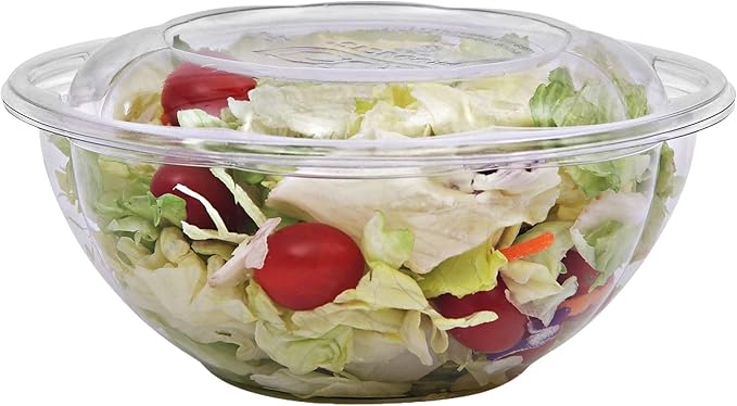 ECO PRODUCTS Compostable 24oz Salad Bowl, Clear PLA Plastic, With Lid, Case of 150, Grab 'n' Go Round Cold Takeout Food Containers, Renewable Plant-Based, Disposable, ASTM Compliant, BPI-Certified