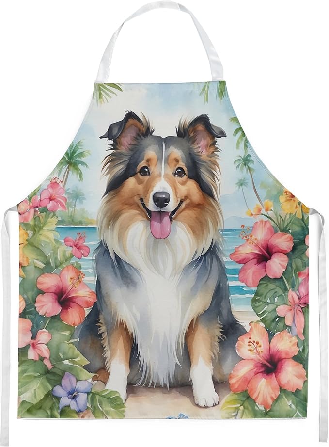 Caroline's Treasures Sheltie Luau Apron Cooking Kitchen Server Baking Crafts Gardening for Adult Women Men, Unisex, Large, Multicolor
