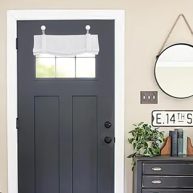NICETOWN Room Darkening Faux Linen Small Window Curtains for Bathroom, Energy Saving French Door Curtains for Home Office Living Room Kitchen French Door, 24W x 18L Inch, Greyish White, 1 Panel