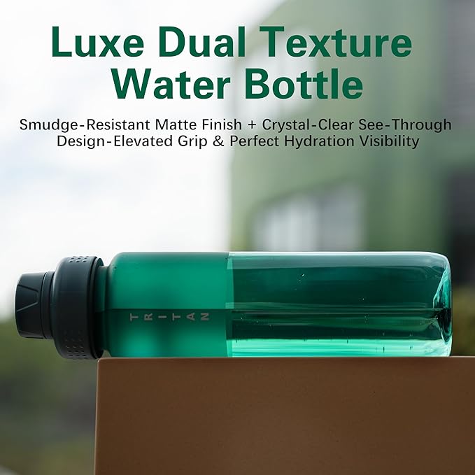 OLDLEY 32oz Frosted Clear Water Bottle, BPA-Free Tritan Plastic Reusable Water Bottle with Fast-Flow Spout Lid, Wide Mouth Leakproof Sports Drinking Bottle for Gym, School, Office, Travel,Lagoon