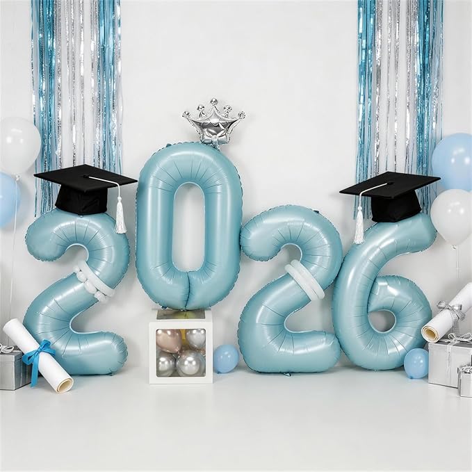 2026 Balloons Blue,40 Inch 2026 Number Balloons with Foil Crown Balloons for Happy New Year Decorations New Years Eve 2026 Graduation Decorations Class of 2026 Party Supplies