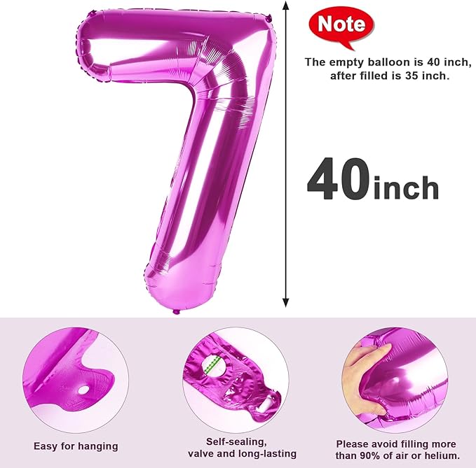 40 Inch Number 7 Balloon, 6 7 Birthday Decorations, Rose Purple Seven Birthday Decor, 7 17 27 70 Year Old Balloon Number for Engagement, Wedding, Graduations