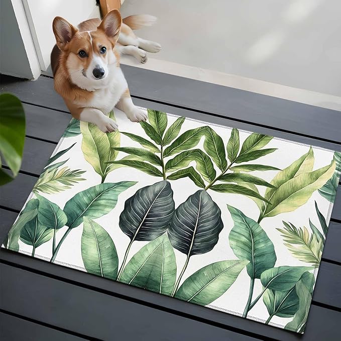 Area Rug 2x3ft, Summer Green Tropical Palm Leaves Washable Rugs for Living Room Bedroom, Watercolor Plant Soft Non-Slip Area Rugs Rectangle Floor Carpet for Dining Room