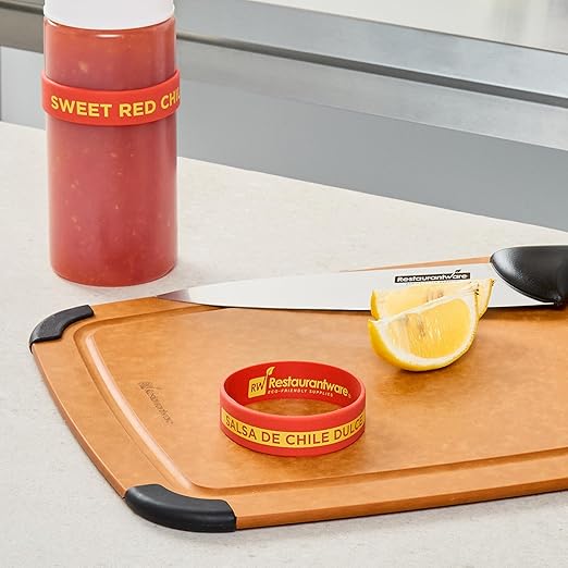 Restaurantware Silicone Squeeze Bottle Band 10 Count 2.75 Inch Dishwasher Safe Condiment Identification Band, Sweet Red Chili Red Non-Slip Label Band for Condiment Labeling at Restaurants, Food Trucks