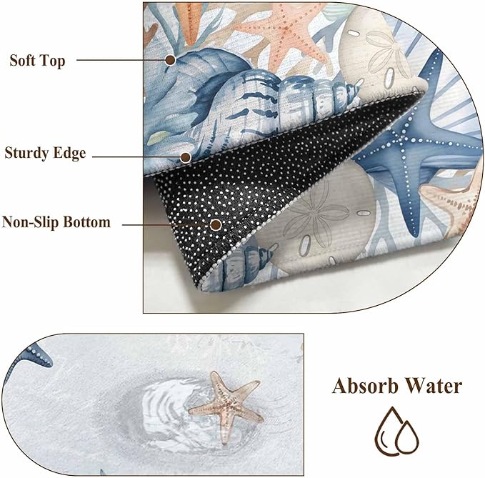 Area Rug 2x3ft, Underwater Shells Starfish on Blue Washable Rugs for Living Room Bedroom, Colorful Coral Soft Non-Slip Area Rugs Rectangle Floor Carpet for Dining Room
