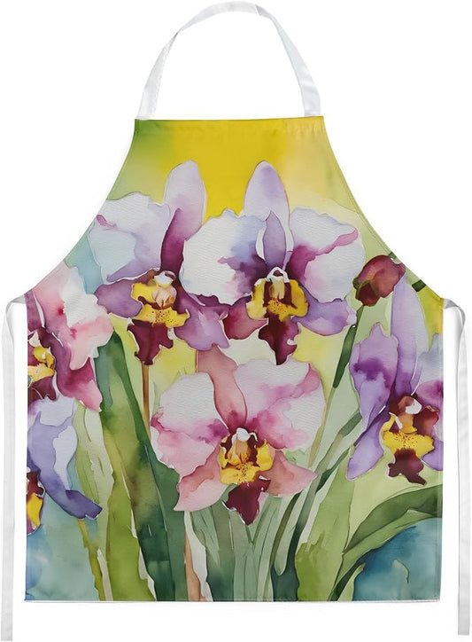 Caroline's Treasures Orchids in Watercolor Apron Cooking Kitchen Server Baking Crafts Gardening for Adult Women Men, Unisex, Large, Multicolor