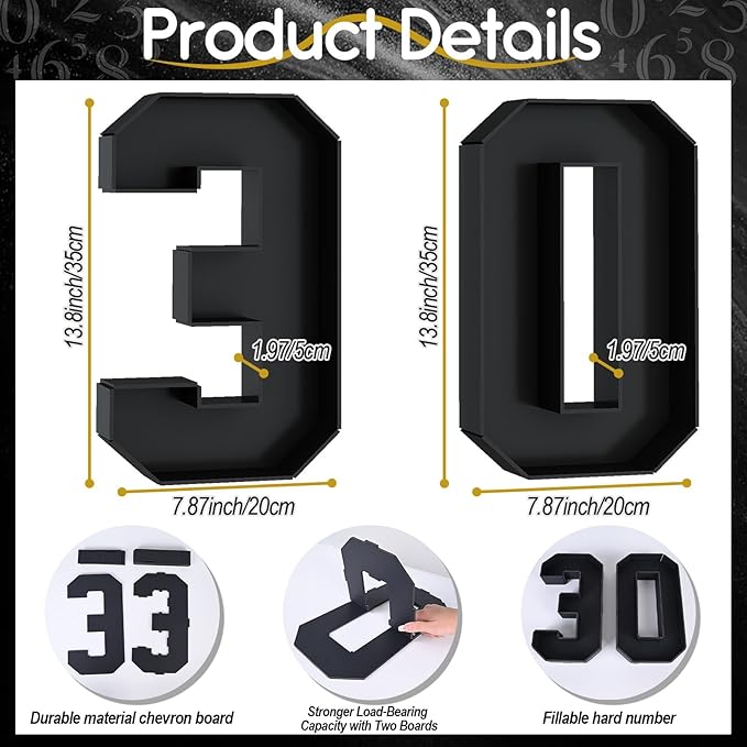 30 Cardboard Numbers for Charcuterie Numbers Fillable 13.8'' Black Paper Mache Number Shaped Cupcake Pans Board Box Trays Container for Food Candy 30th Birthday Party Decorations Anniversary