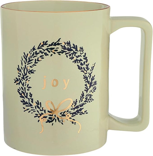 Santa Barbara Design Studio Holiday Ceramic Mug with Gold Foil Detail, 16-Ounces, Wreath