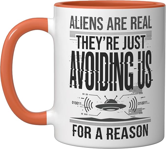Aliens UFO Space Sci Fi Believer Extraterrestrial Ceramic Mug, Orange/White