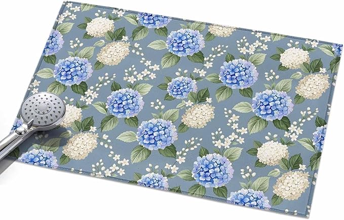 Area Rug 2x3ft, Watercolor Purple White Hydrangea Washable Rugs for Living Room Bedroom, Spring Flower on Gray Blue Soft Non-Slip Area Rugs Rectangle Floor Carpet for Dining Room