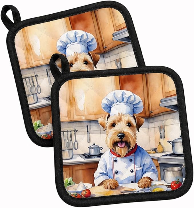 Caroline's Treasures Wheaten Terrier The Chef Pair of Pot Holders Kitchen Heat Resistant Pot Holders Sets Oven Hot Pads for Cooking Baking BBQ, 7 1/2 x 7 1/2