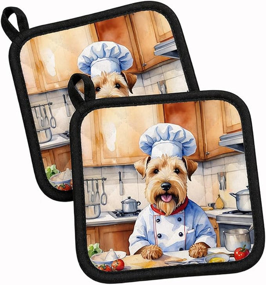 Caroline's Treasures Wheaten Terrier The Chef Pair of Pot Holders Kitchen Heat Resistant Pot Holders Sets Oven Hot Pads for Cooking Baking BBQ, 7 1/2 x 7 1/2