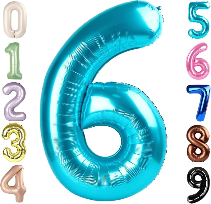 Number 6 Balloon 40 Inch, 6 7 Six Seven Birthday Decorations, 6th Birthday Balloon for Men Women, Light Blue 16 60 61 65 Numbers Balloons Graduations Anniversary Supplies