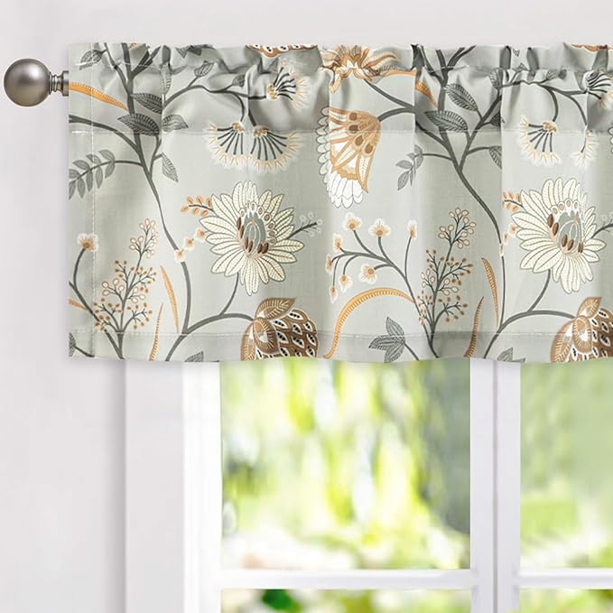 Leeva Rustic Kitchen Valances for Windows - Linen Textured Decorative Rod Pocket Curtain, Farmhouse Light Filtering Window Treatment for Bedroom Living Room, 52" W x 12" L, 1 Panel