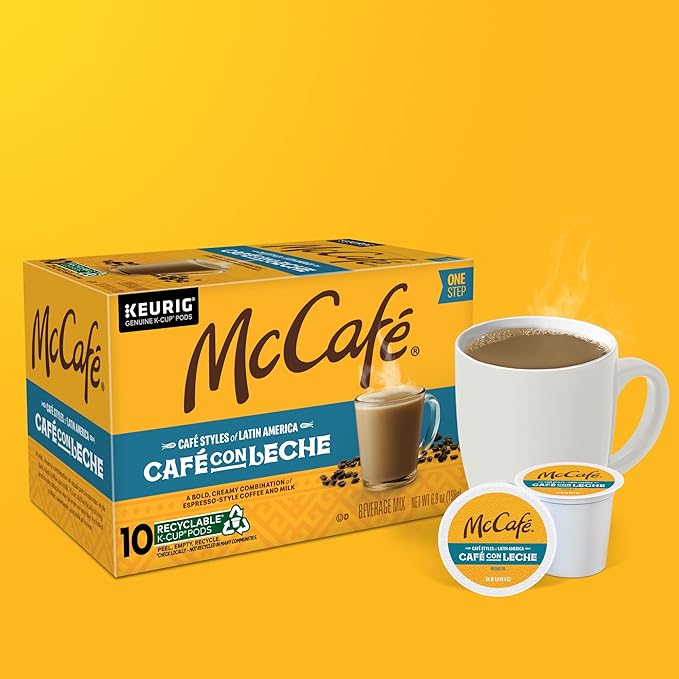 McCafe Cafe Styles of Latin America Cafe con Leche, Keurig Single Serve K-Cup Coffee Pods, 60 Count (6 Packs of 10)