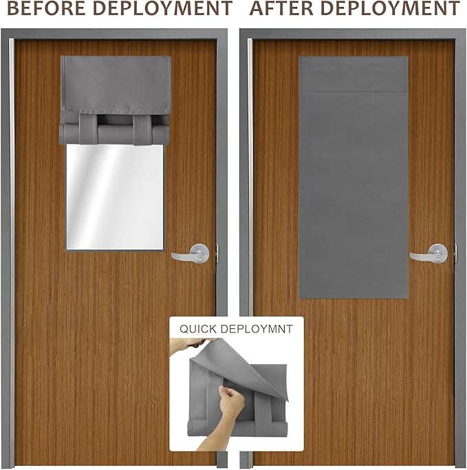 WdFour Classroom Door Window Cover,Blackout Shades for Classroom Windows and Doors，Privacy,Room Darkening Design Blocks Views, Classroom Window Cover Lockdown,12W x 40L Inch Light Gray 1 Panel.