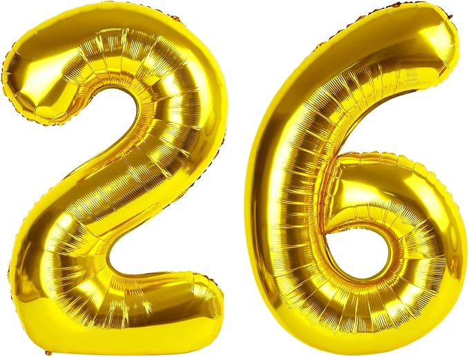 Numbers 26 Balloon, Gold Birthday Party Supplies for 26th, 40 Inch Digital Ballons for Women Men, Party Decorations for Engagement, Bridal Shower, Wedding, 2026 New Years Eve Party