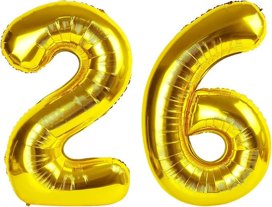 Numbers 26 Balloon, Gold Birthday Party Supplies for 26th, 40 Inch Digital Ballons for Women Men, Party Decorations for Engagement, Bridal Shower, Wedding, 2026 New Years Eve Party