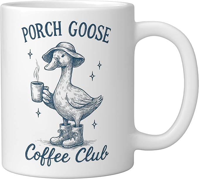 Porch Goose Coffee Club Funny Silly Goose Coffee Lover Ceramic Mug, White