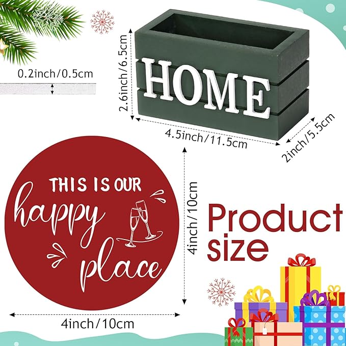 Queekay Coasters Set of 6 House Warming Gifts New Home Wooden Farmhouse Drink Coasters with Holder 4'' Funny Decoration for Kitchen Family Coffee Bar Tabletop Protection(Red,Green)