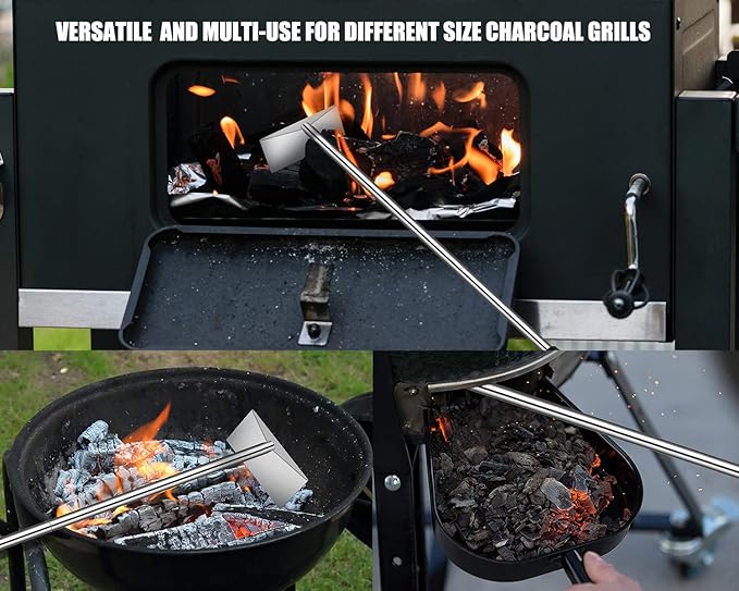 Grilliance Charcoal Grill Ash Rake Hoe for Fireplace Wood Stove Pizza Oven, Stainless Steel BBQ Cleaner Poker Scraper, Elongated Cleaning Tool Accessories for Smoker, Ceramic, Kamado, Vision Grills