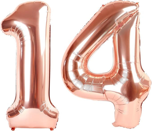Number 14 Balloon, 40 Inch Number Balloons, Rose Gold Baloon Number for 14th Girl Boy Birthday Celebration Party Supplies