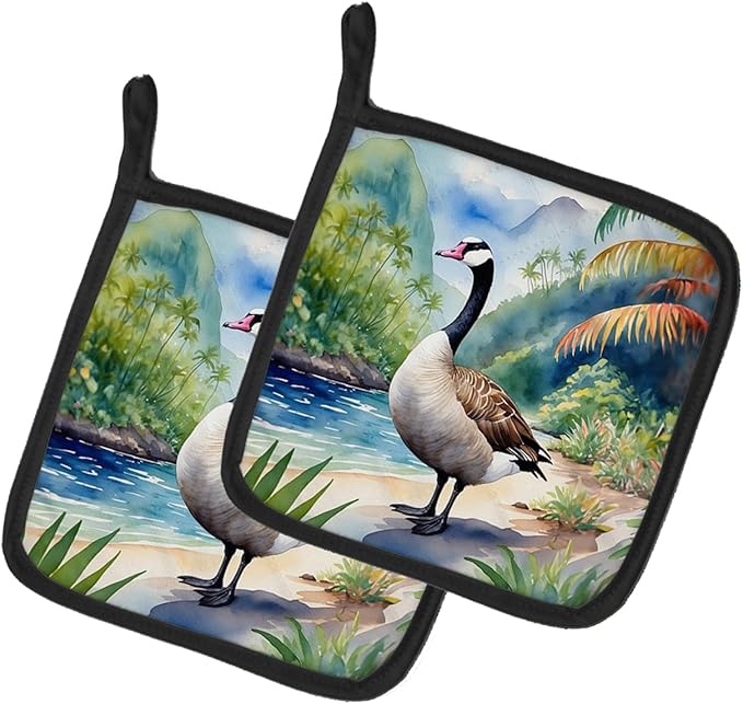 Caroline's Treasures Hawaii Hawaiian Goose Pair of Pot Holders Kitchen Heat Resistant Pot Holders Sets Oven Hot Pads for Cooking Baking BBQ, 7 1/2 x 7 1/2